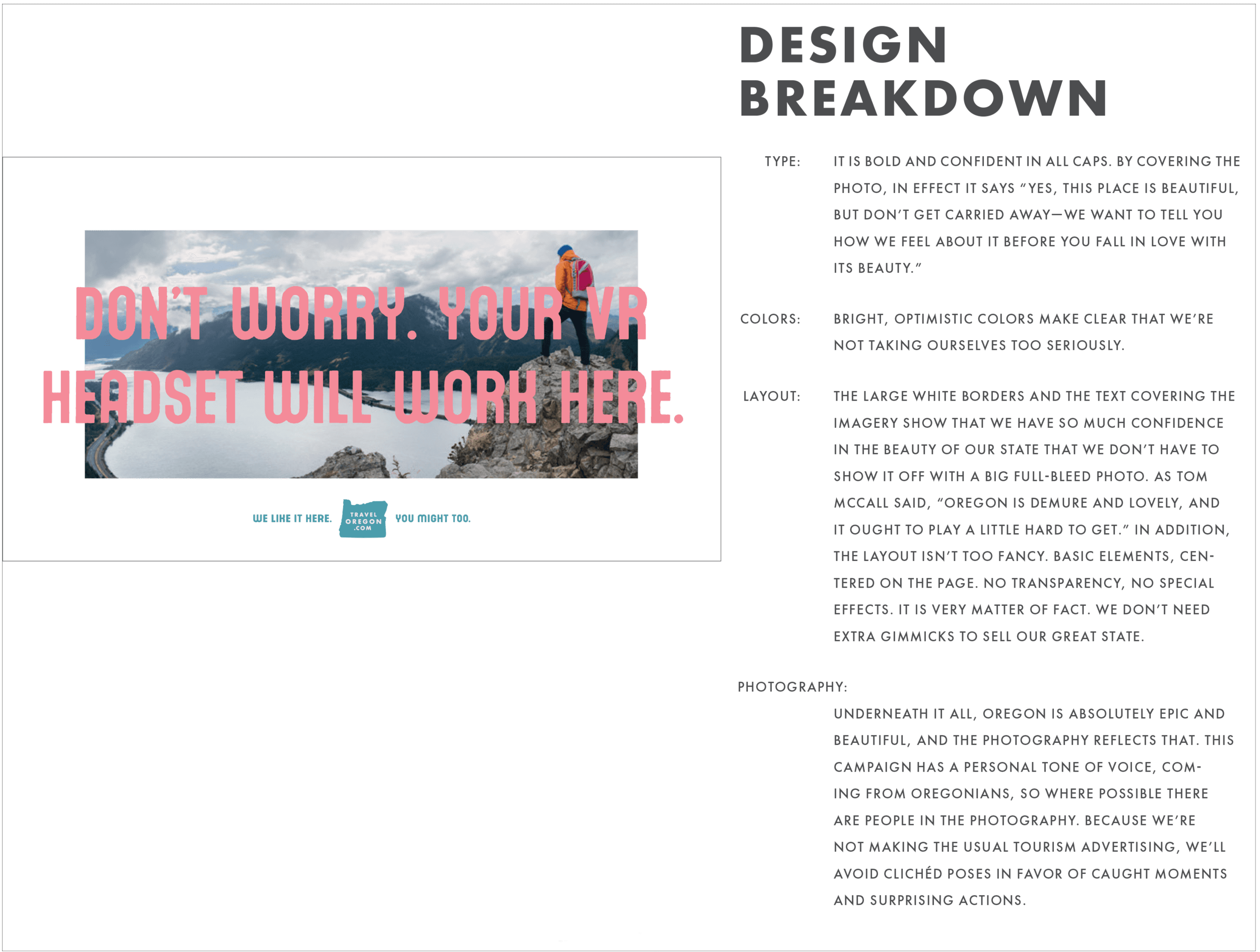 Original Travel Oregon design breakdown and outdoor campaign layout