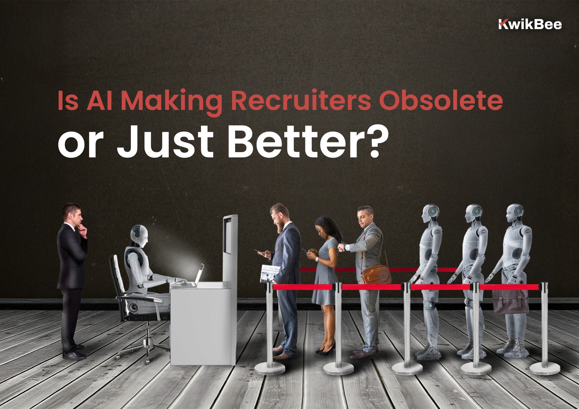 Human and Bot Candidates Standing in a queue