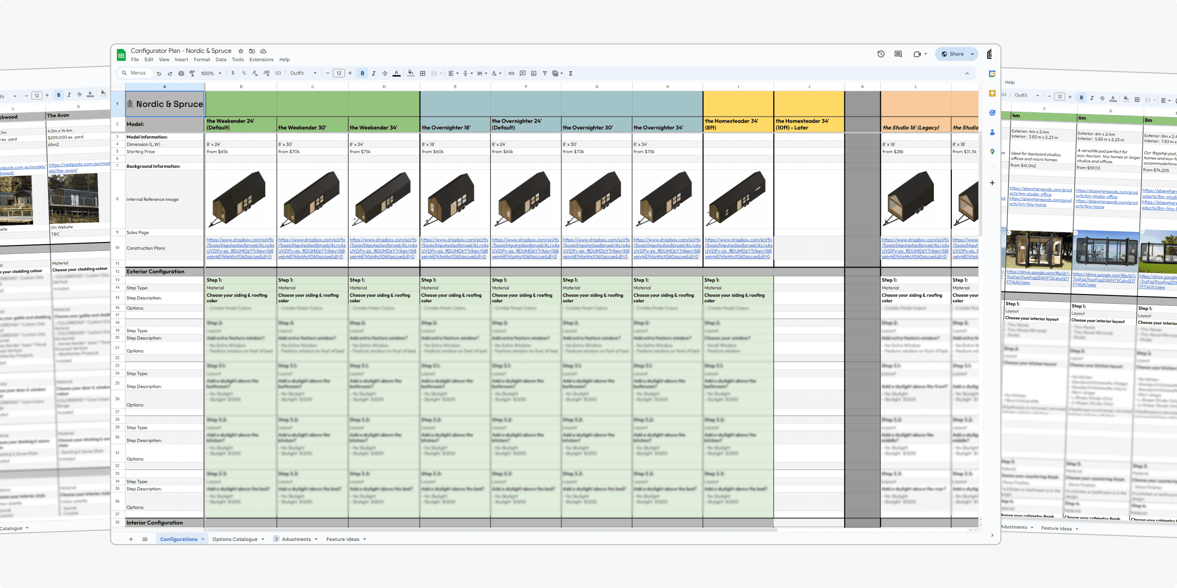 A collage of the different layouts our clients have and how we integrate them into our 3D product configurator.