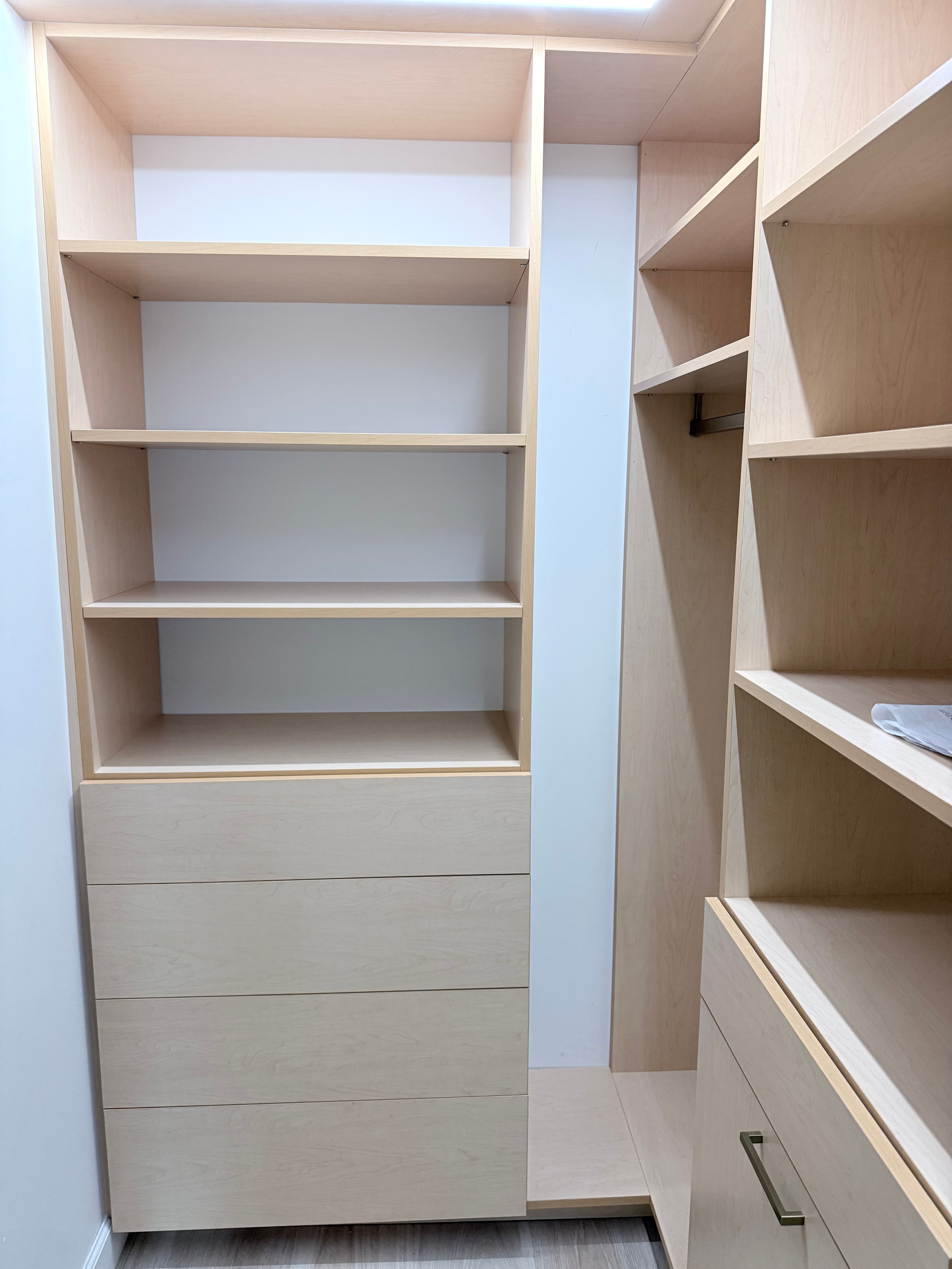 Custom cabinetry under construction at 1158 Chaparral, precision joinery and materials before finish install.