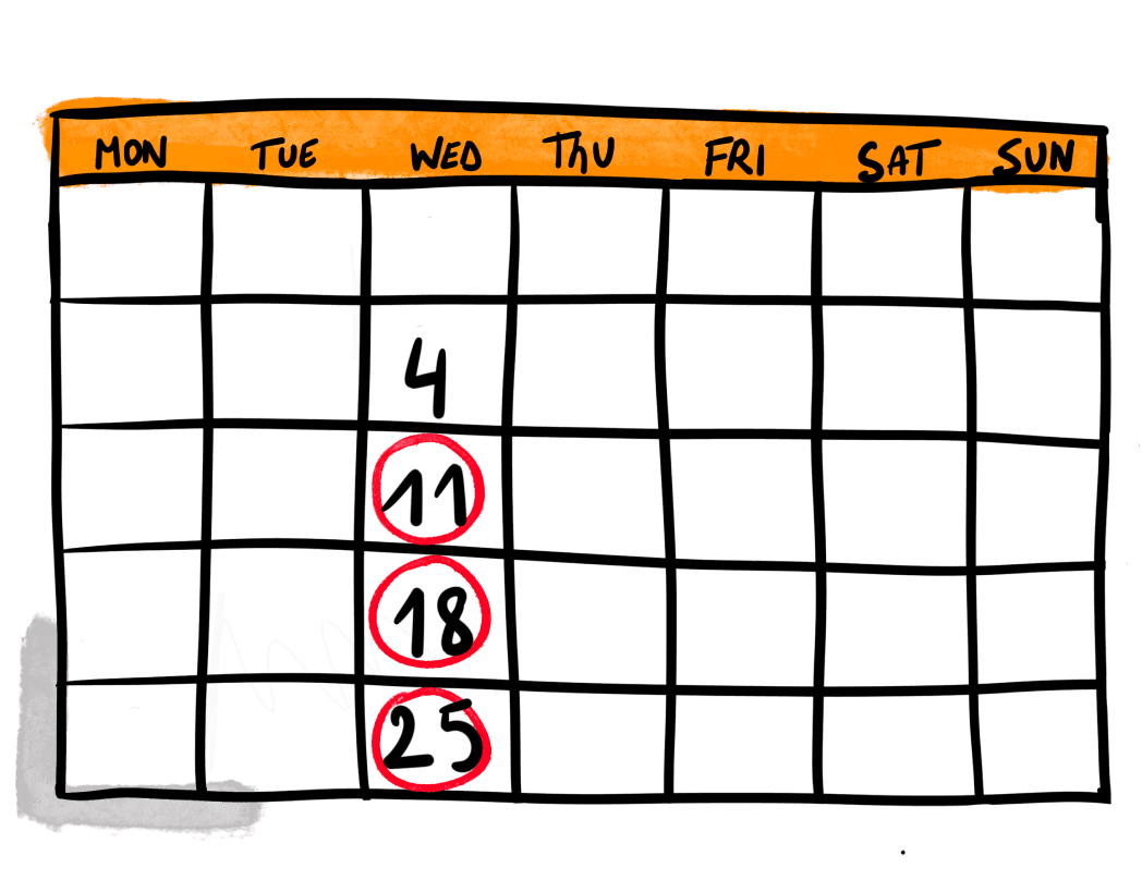 Illustration of a calendar with the date of the next bootcamp