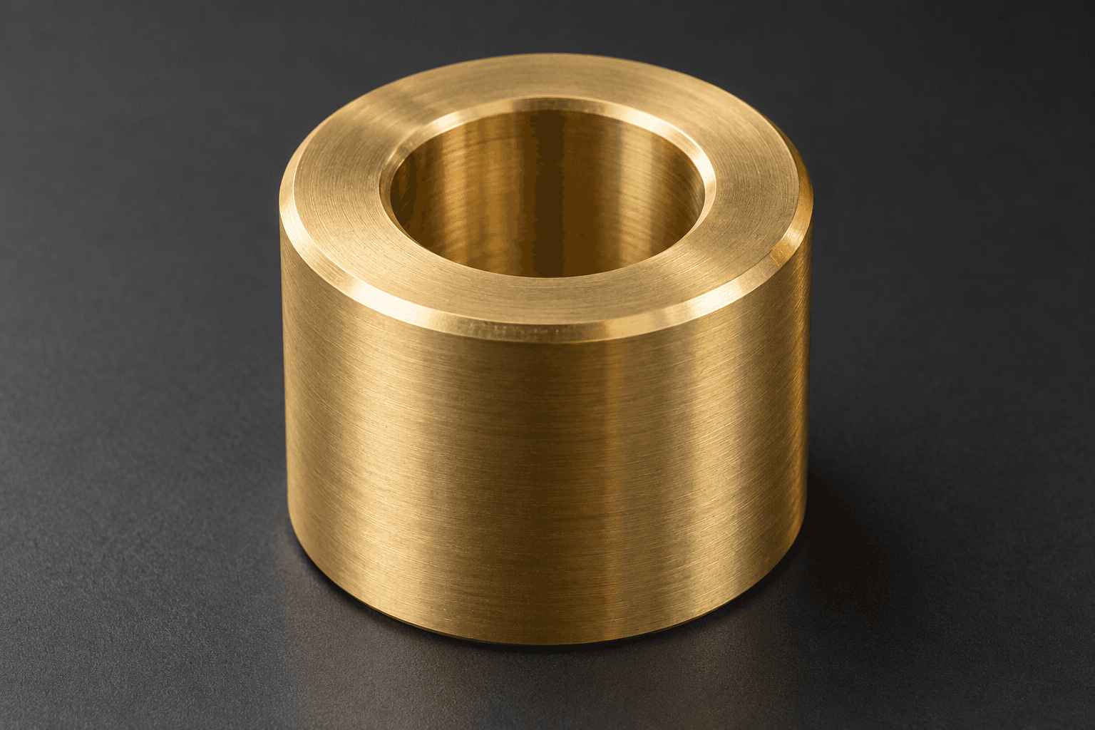AI-generated concept of a turned brass spacer on a graphite surface; not a production drawing.