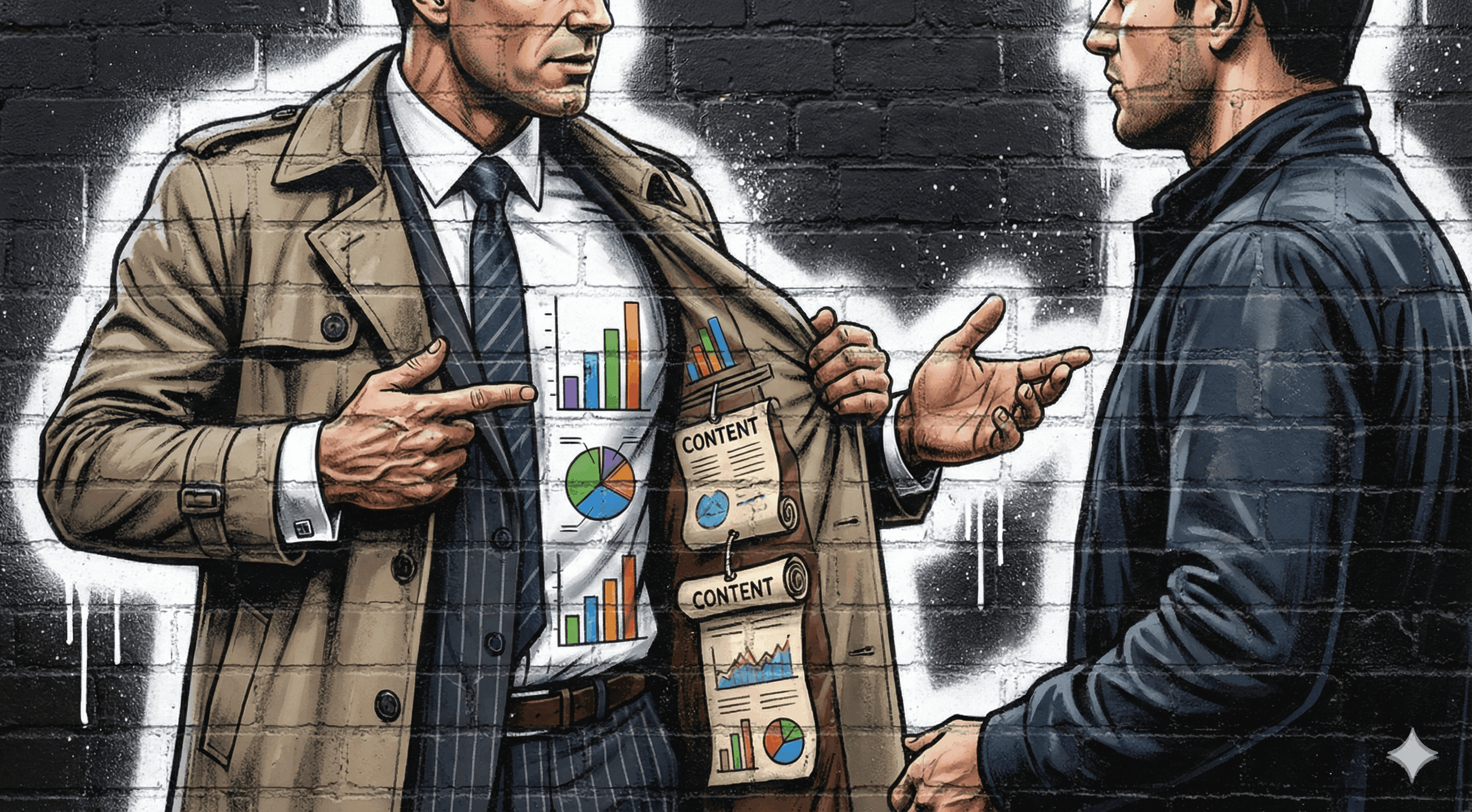 man revealing content for sale under his jacket