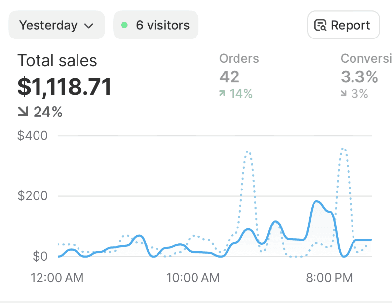 Shopify sales screenshot