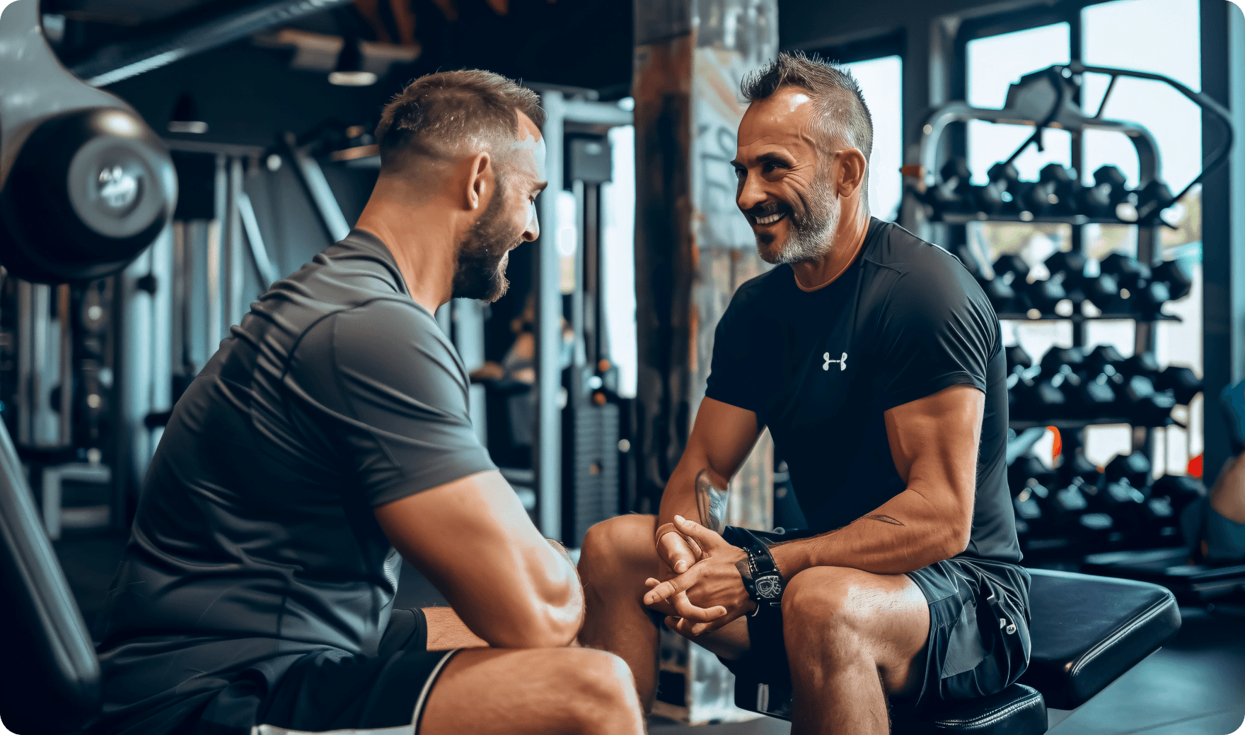 Coach and member discussing nutrition after a workout