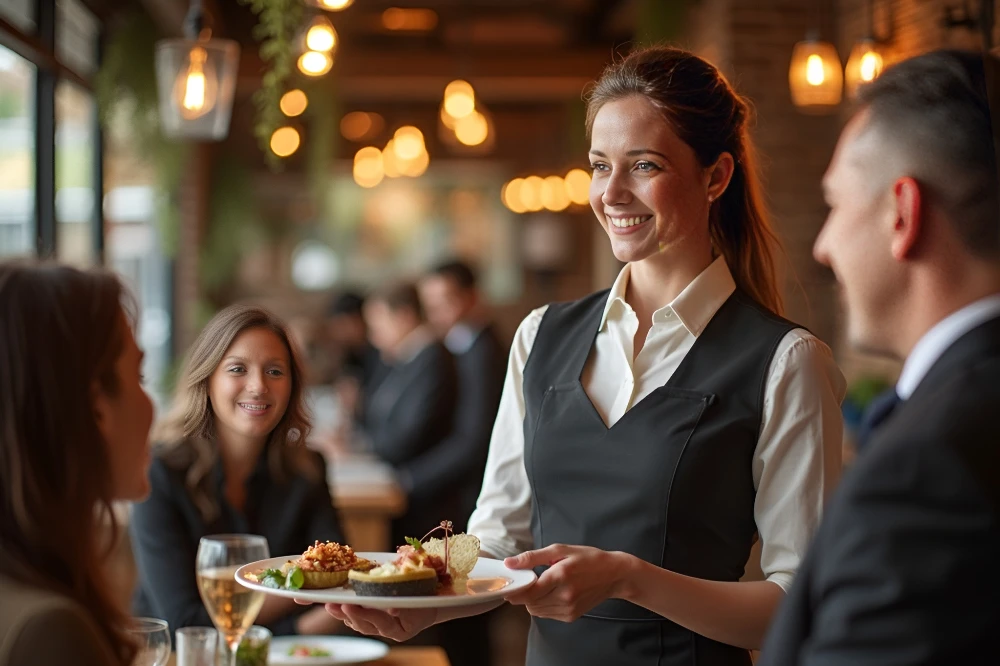 A female waitress at a restaurant