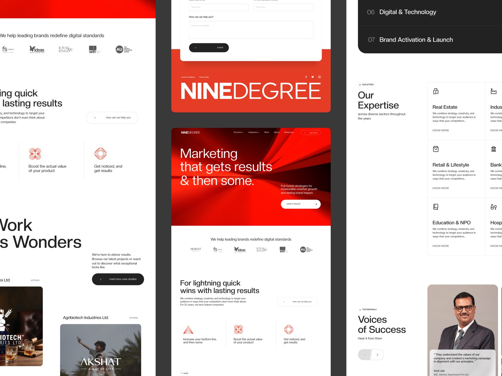 Nine Degree webflow website design preview shots