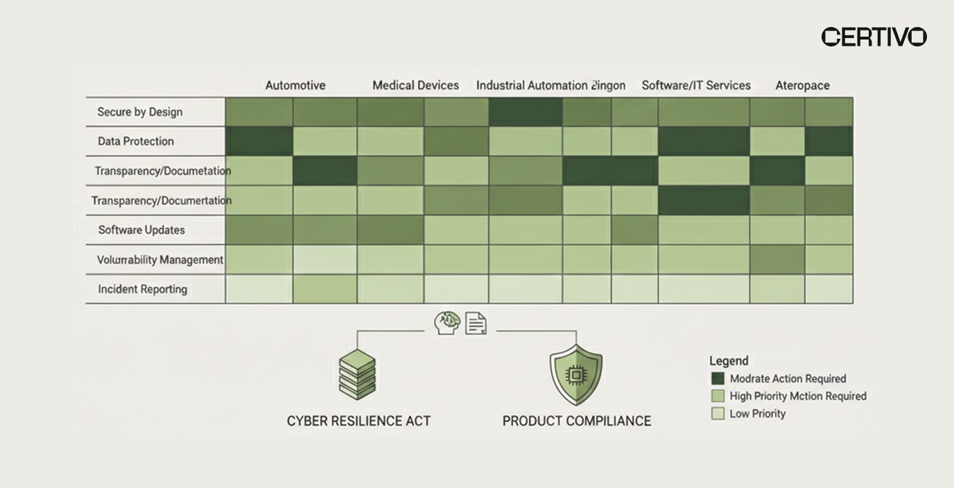 Industry sector matrix showing CRA applicability across consumer, industrial, and commercial product categories