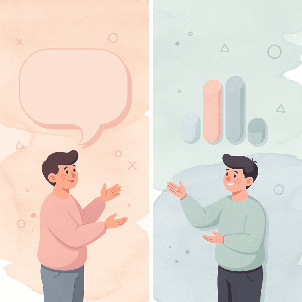 Split scene showing fluent speakers versus textbook learners