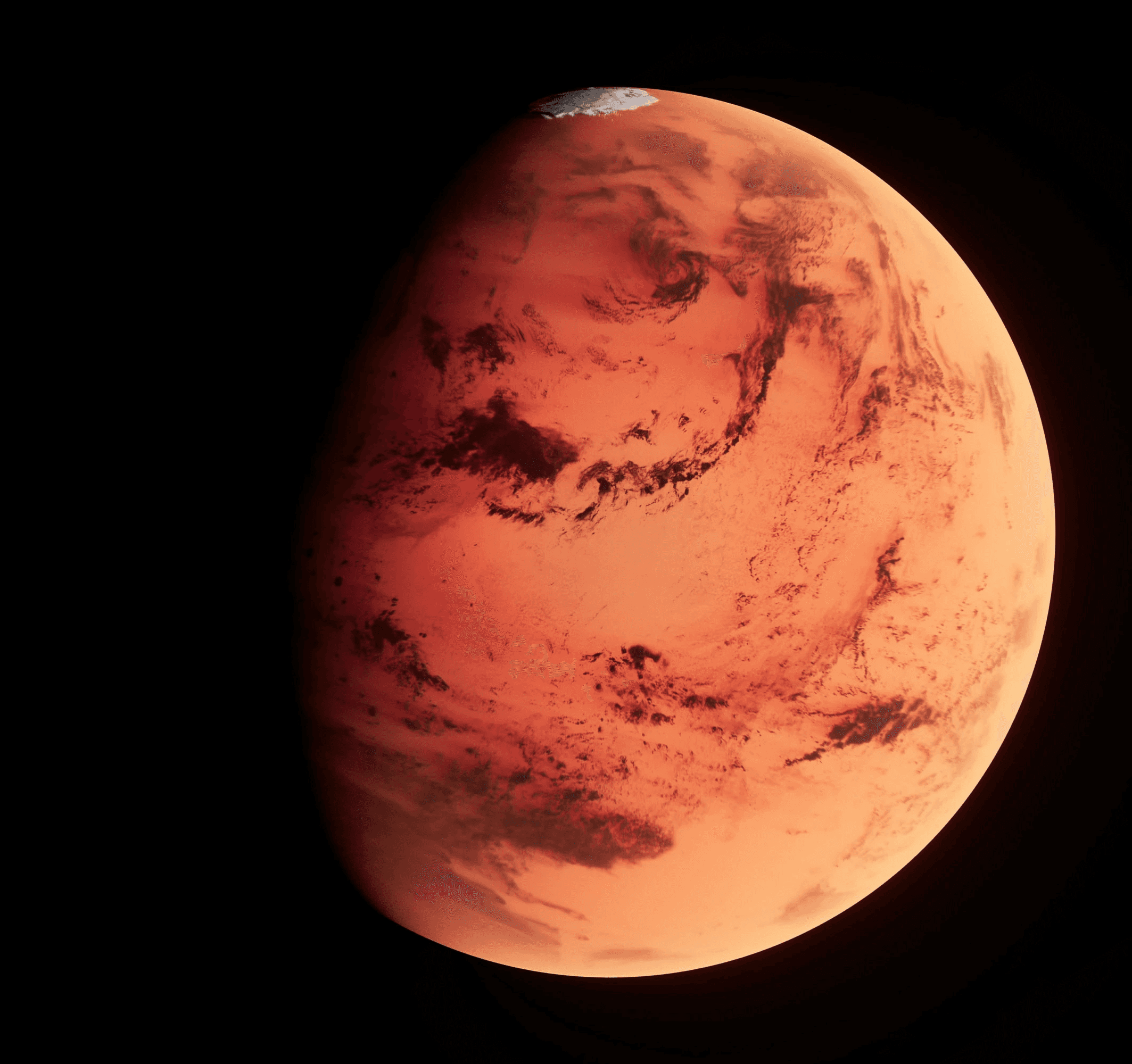 An orbital image of the planets Mars