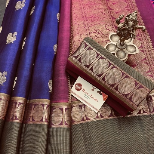 Royal Blue and Magenta Kanchivaram Silk Saree