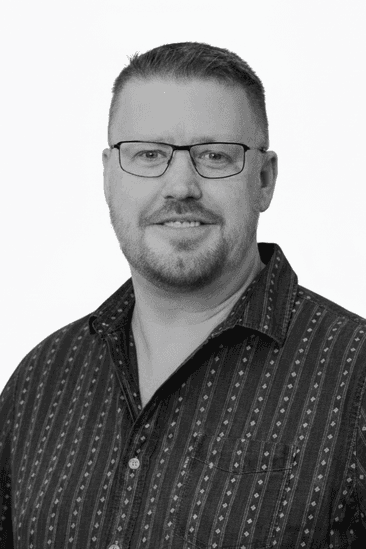 Matthew Landon headshot, black and white