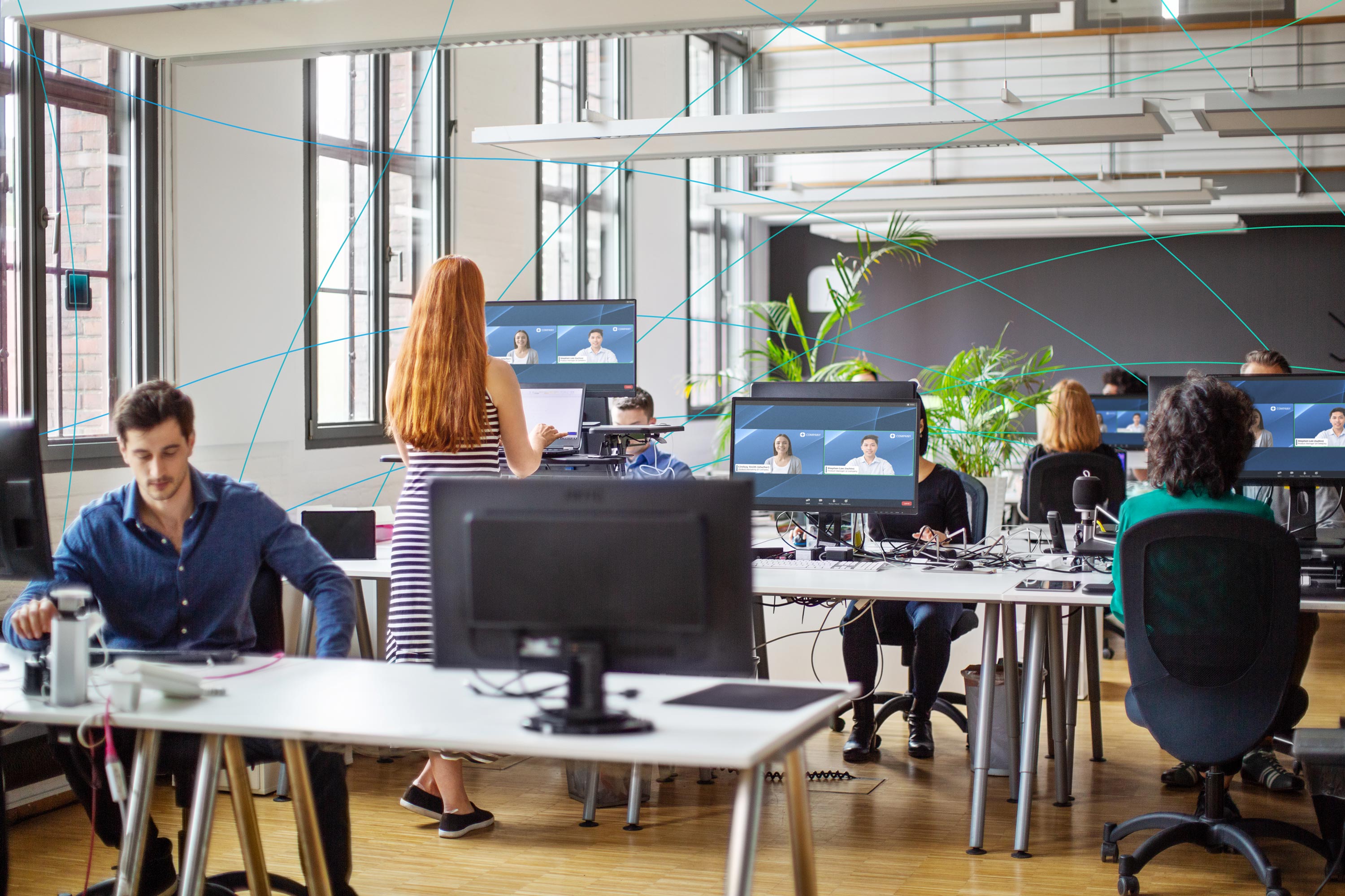 Zoom Mesh treatment on a photo of an office space