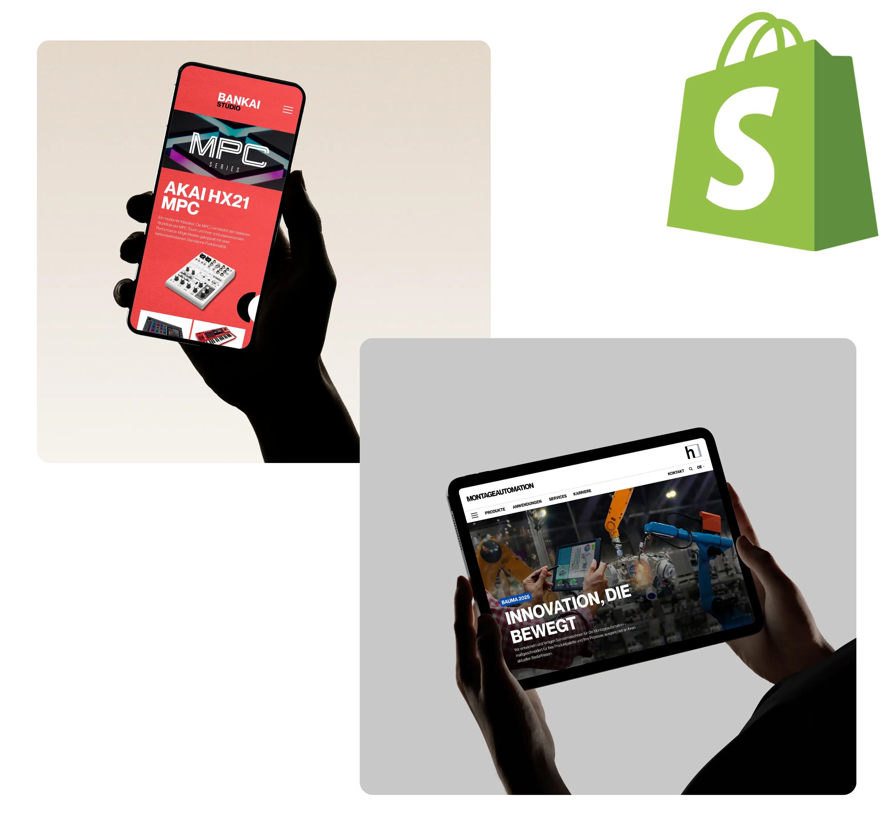 Shopify - 2 Bilder mit Websites zu sehen