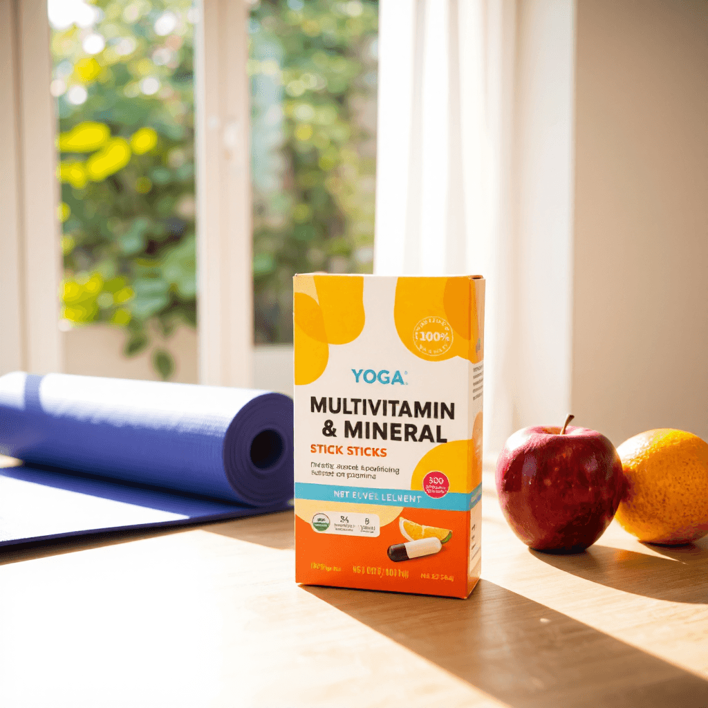 product photography of box of multivitamin and mineral sticks