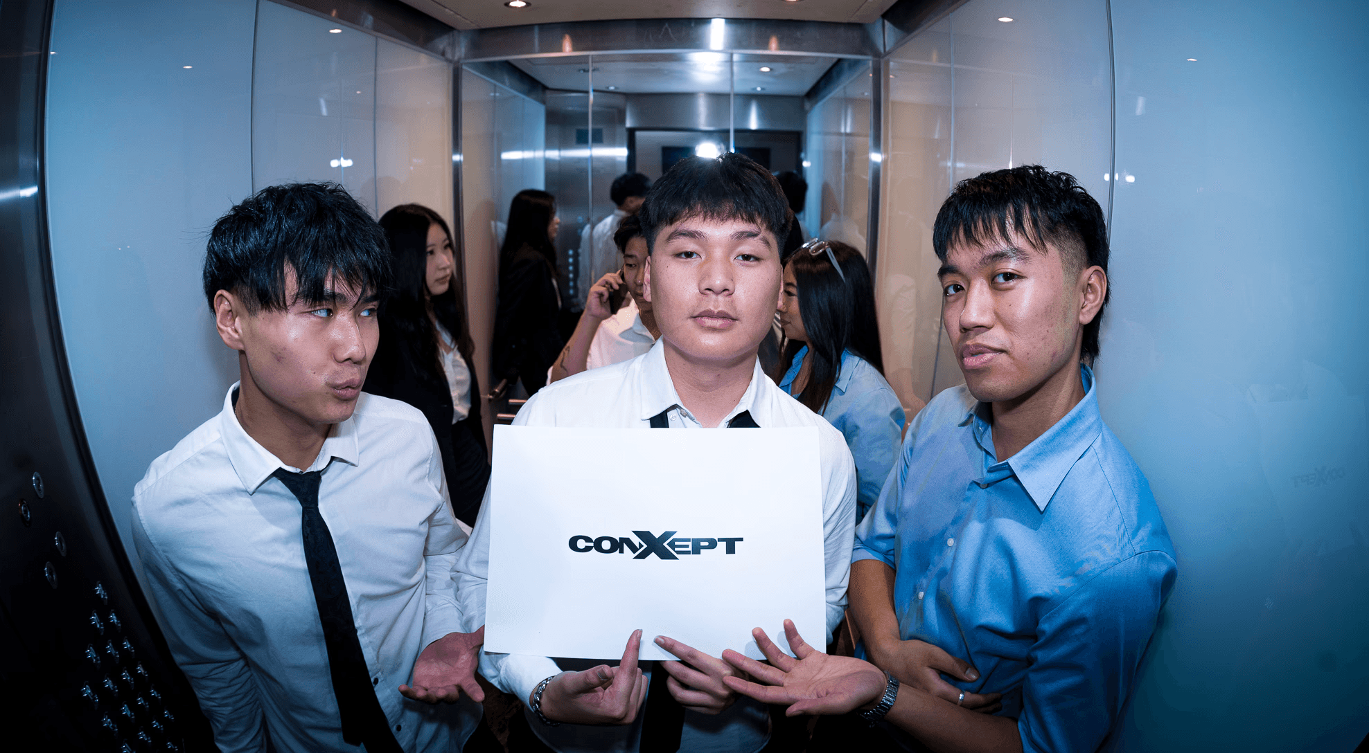 Conxept Agency in elevator with clients