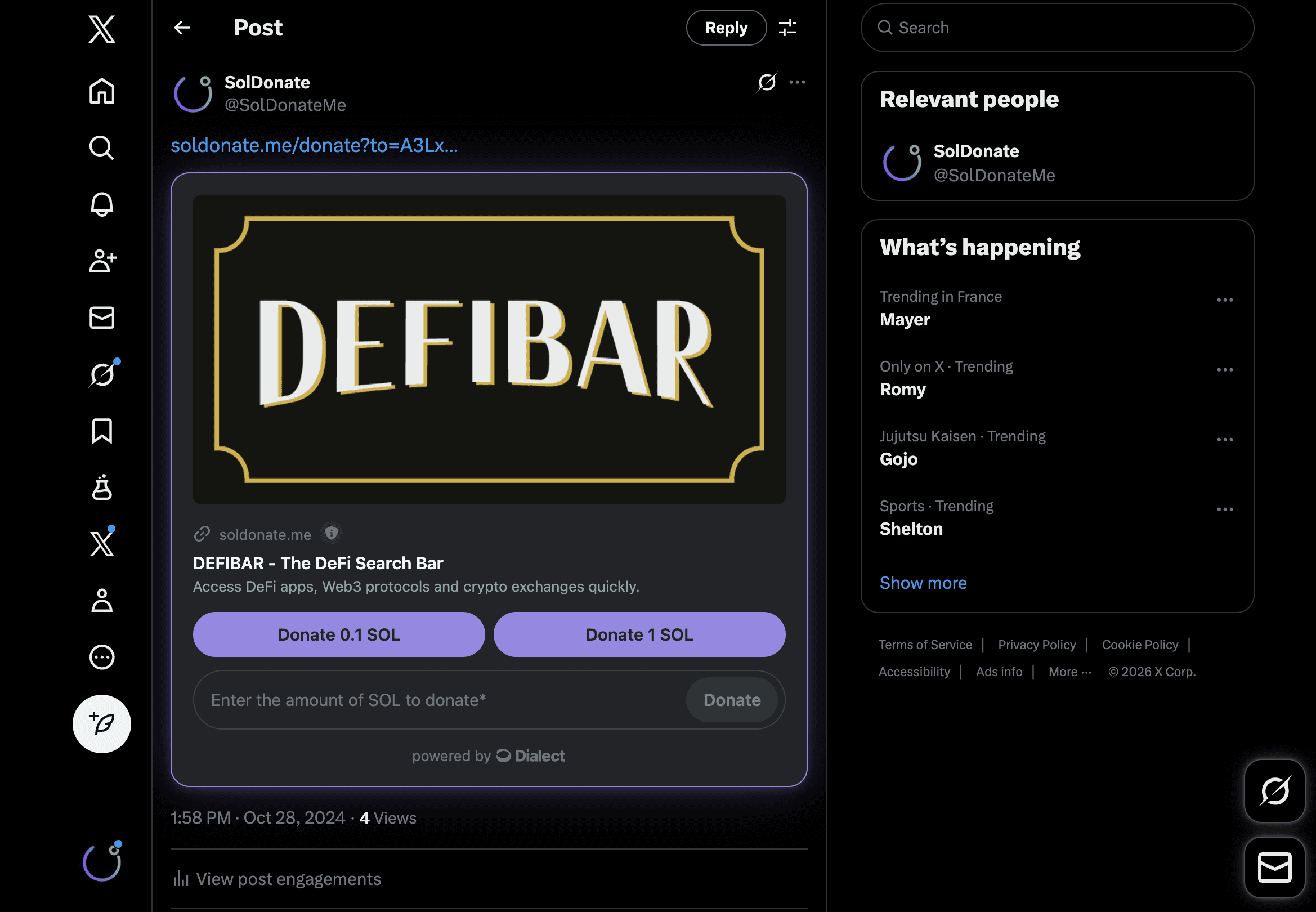 view of a solana blink generated by soldonate