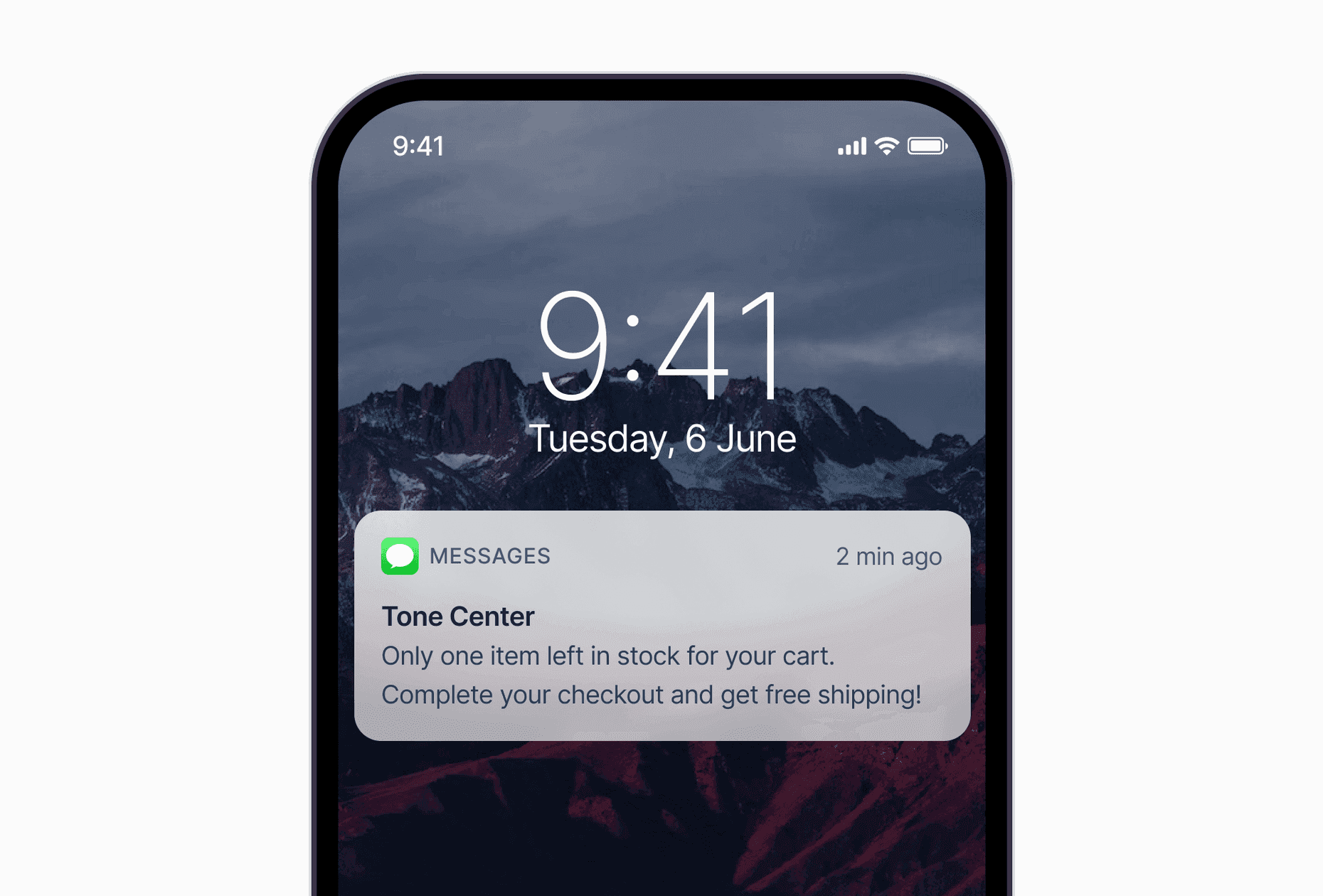 Smartphone showing a notification about one item left in stock.