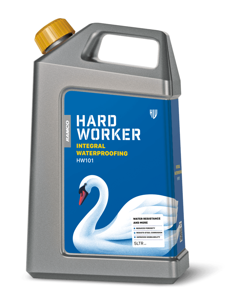 Hard Worker Integral Waterproofing compound for adding in all concrete mixes. Reduces porosity and steel corrosion.