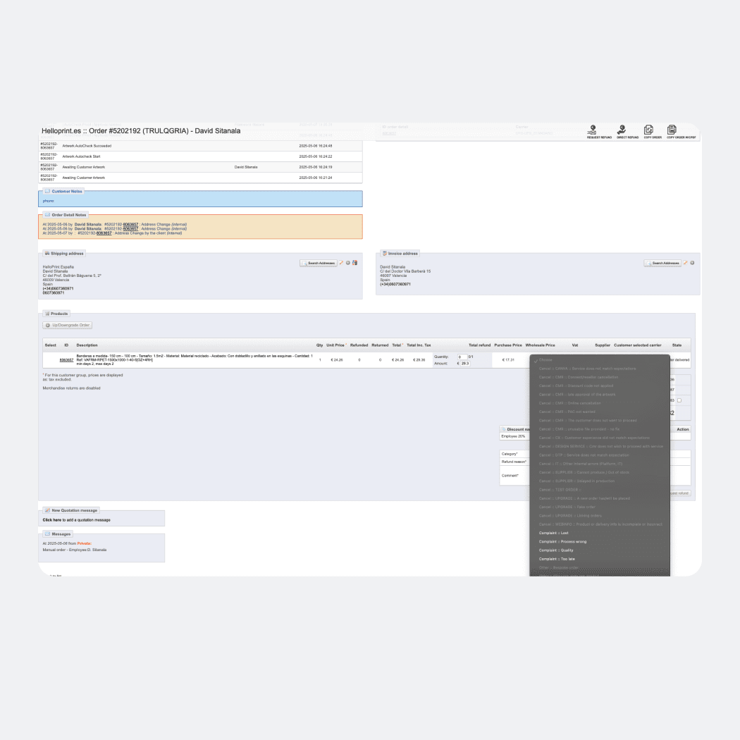 Legacy system (Presta): Request refund