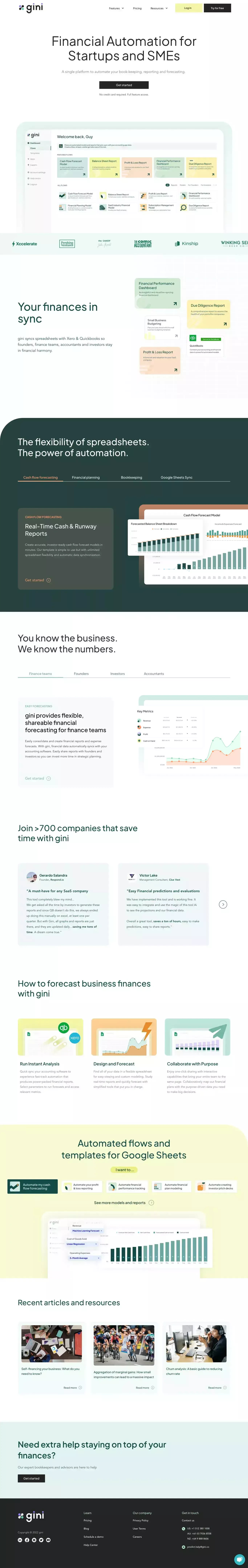 gini landing page screenshot showcasing Tech and Finance design