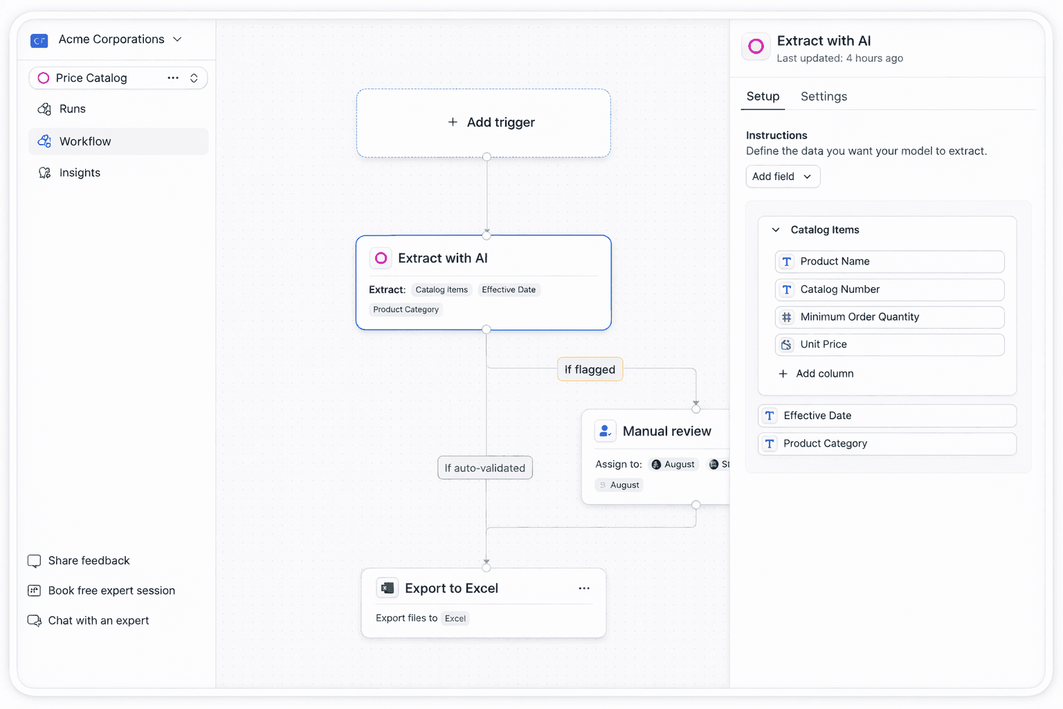 Customizing the table extraction fields.