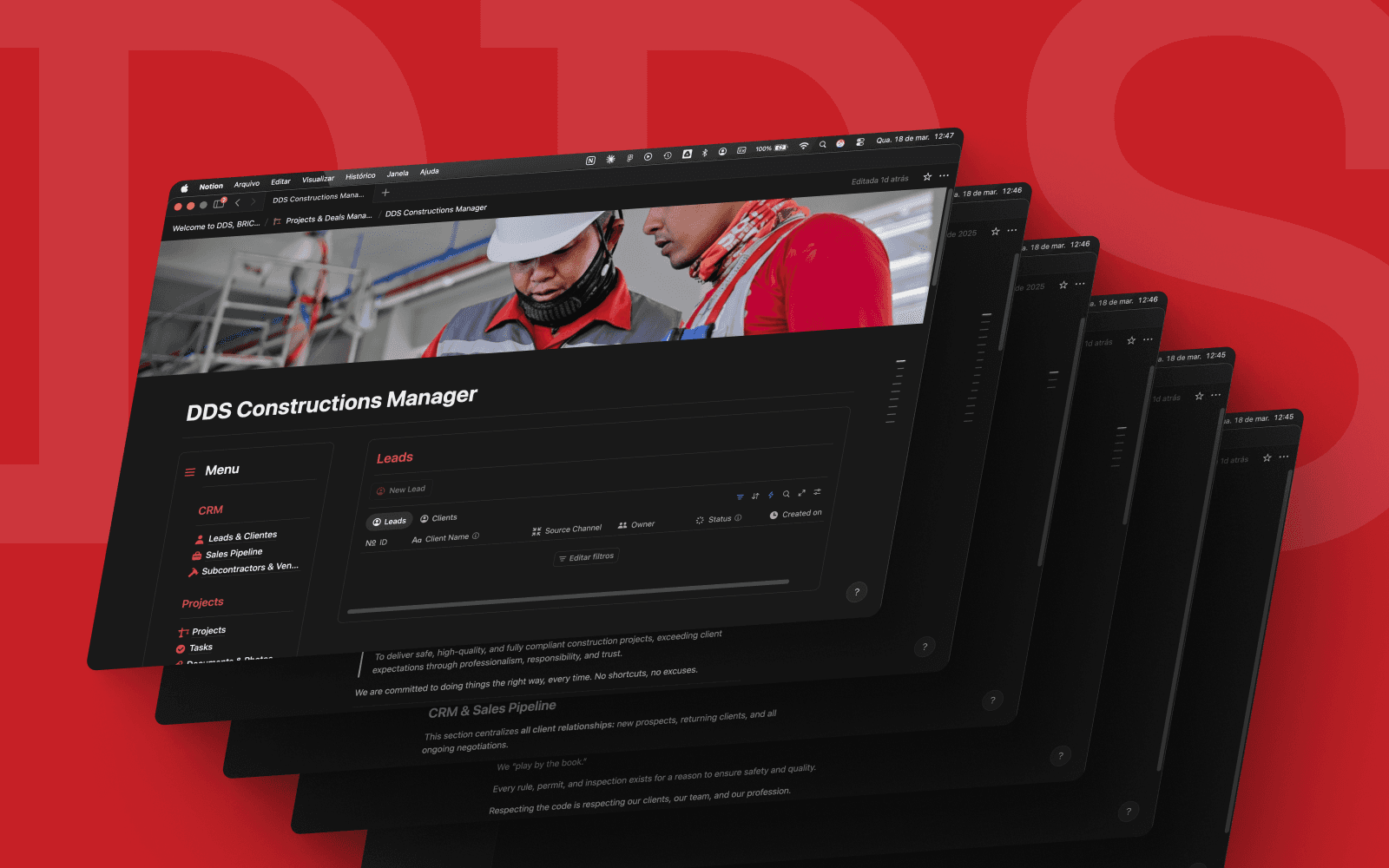 DDS Constructions CRM system developed during 360° strategic consulting by Business by Nath