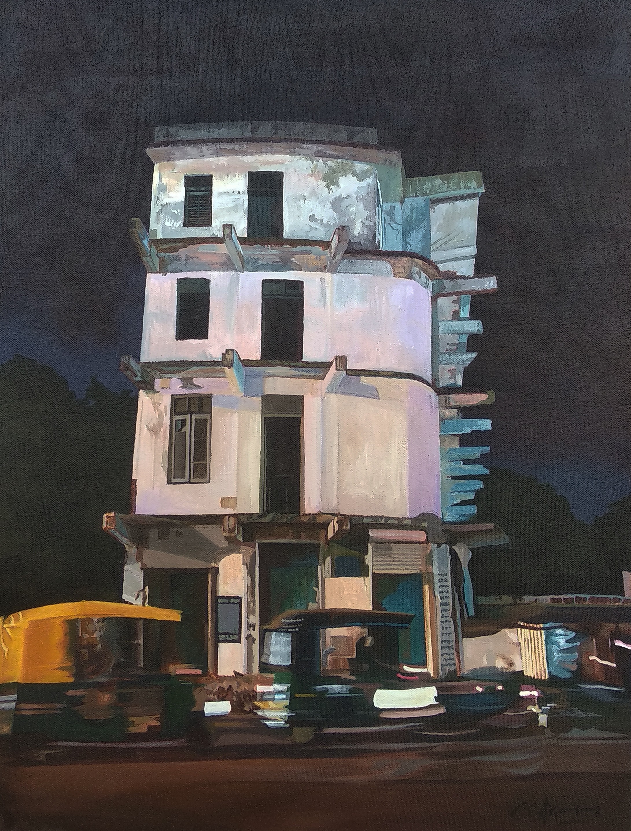 herd of sheep on road painting