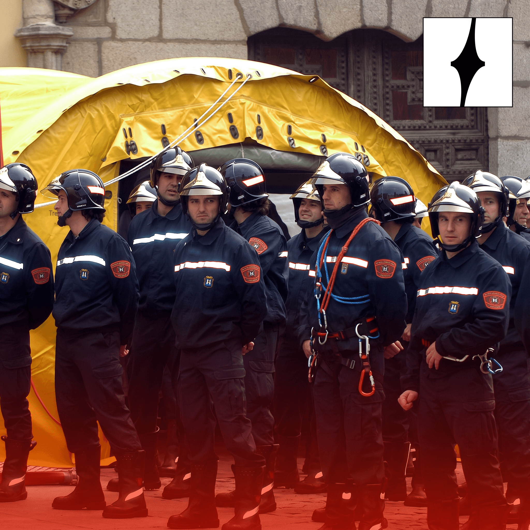 unos bomberos del Ayuntamiento de Madrid en formación