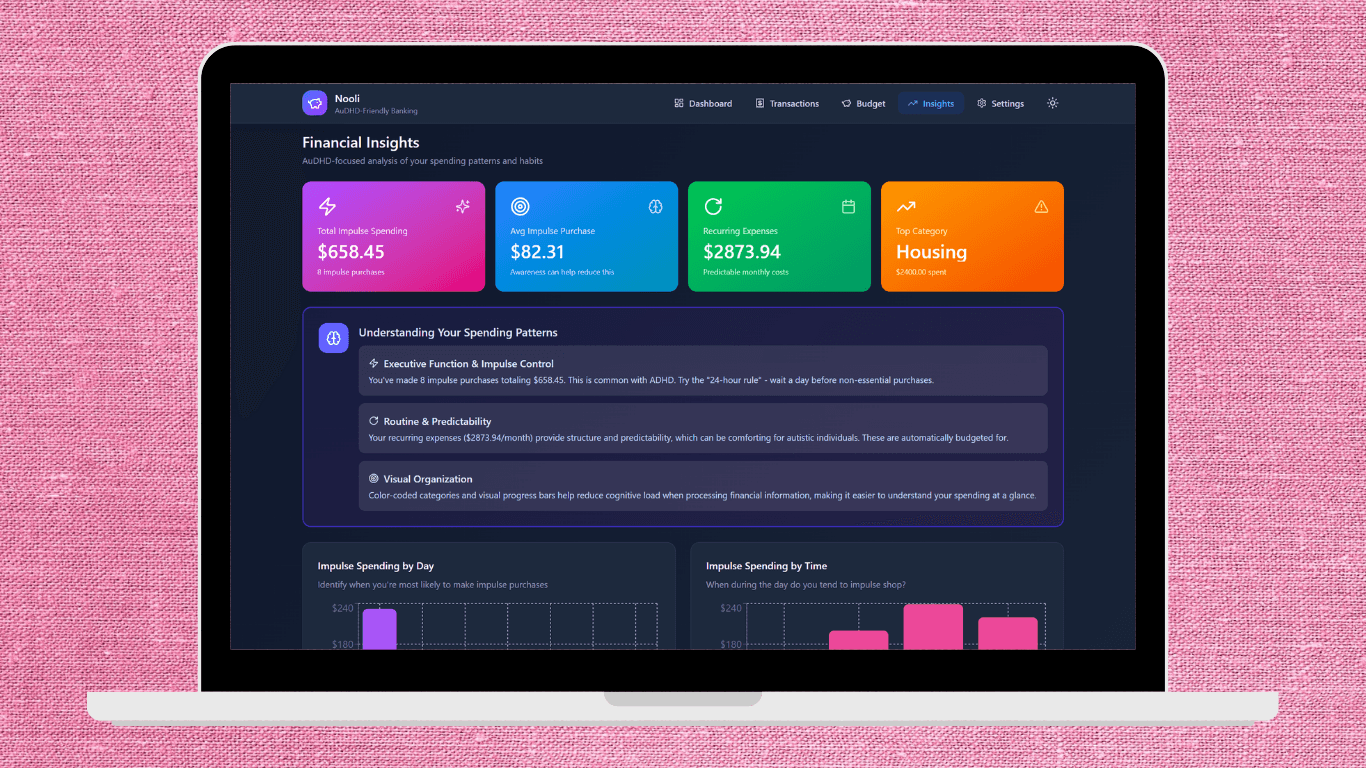 Nooli screenshots showing the financial insights page