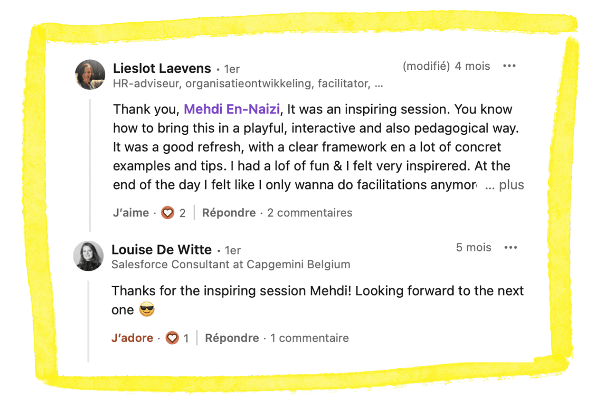 Testimonial from Lieslot Laevens on an inspiring session by Mehdi En-Naizi