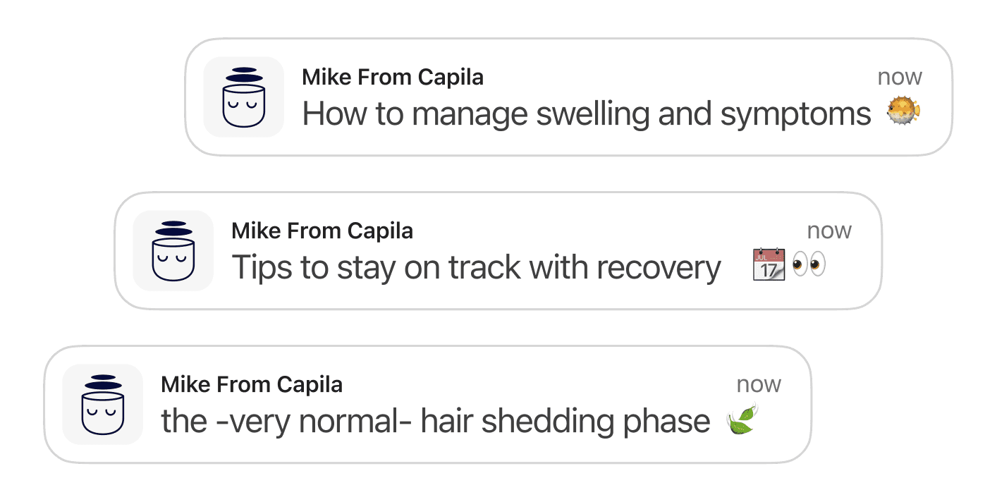 Capila mobile app has a ai chat trained to give personalized answers for hair transplant patients