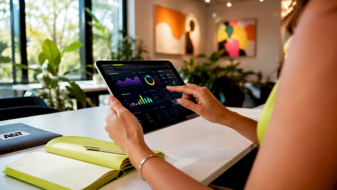 Hands adjusting digital ad scaling controls