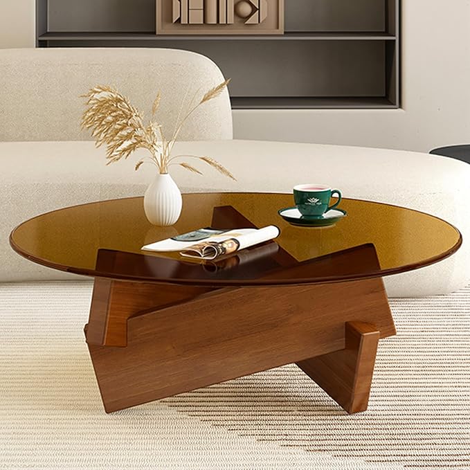 Brown glass coffee table adds a stylish touch to home decor.