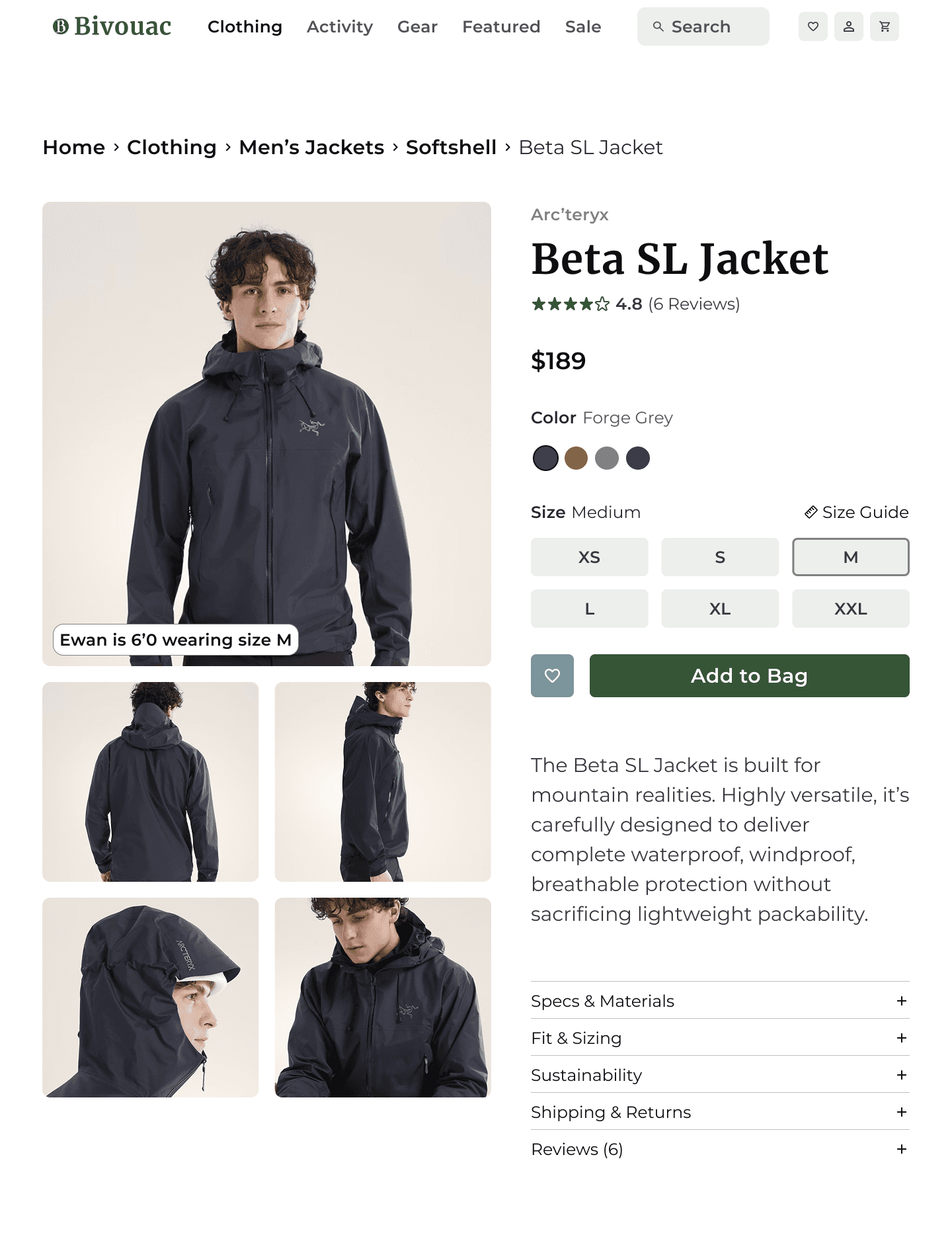 Product page of Beta SL Jacket