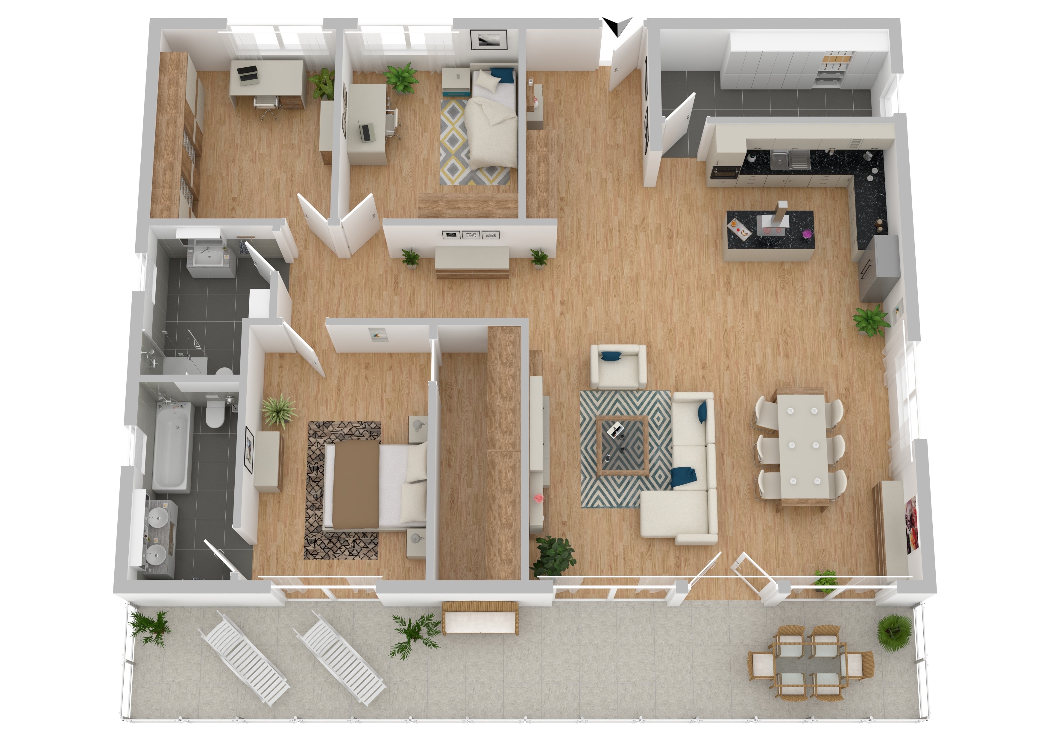 3D-Grundriss einer Wohnung mit Möblierung von MSTRpiece
