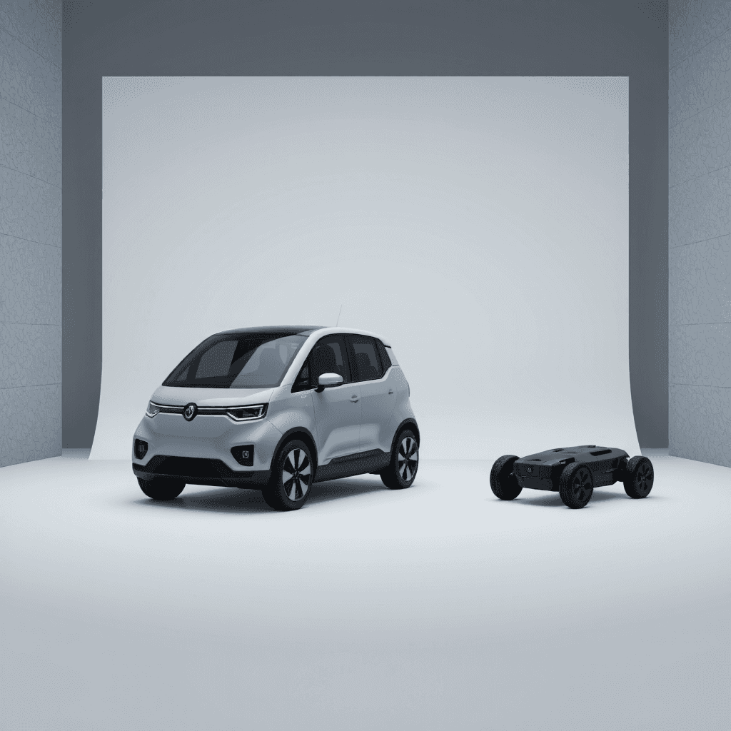 product photography of a model of an autonomous modular vehicle