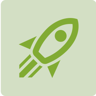 A green rocket icon is set against a light green background, symbolizing launch, speed, or innovation in a minimalist design.