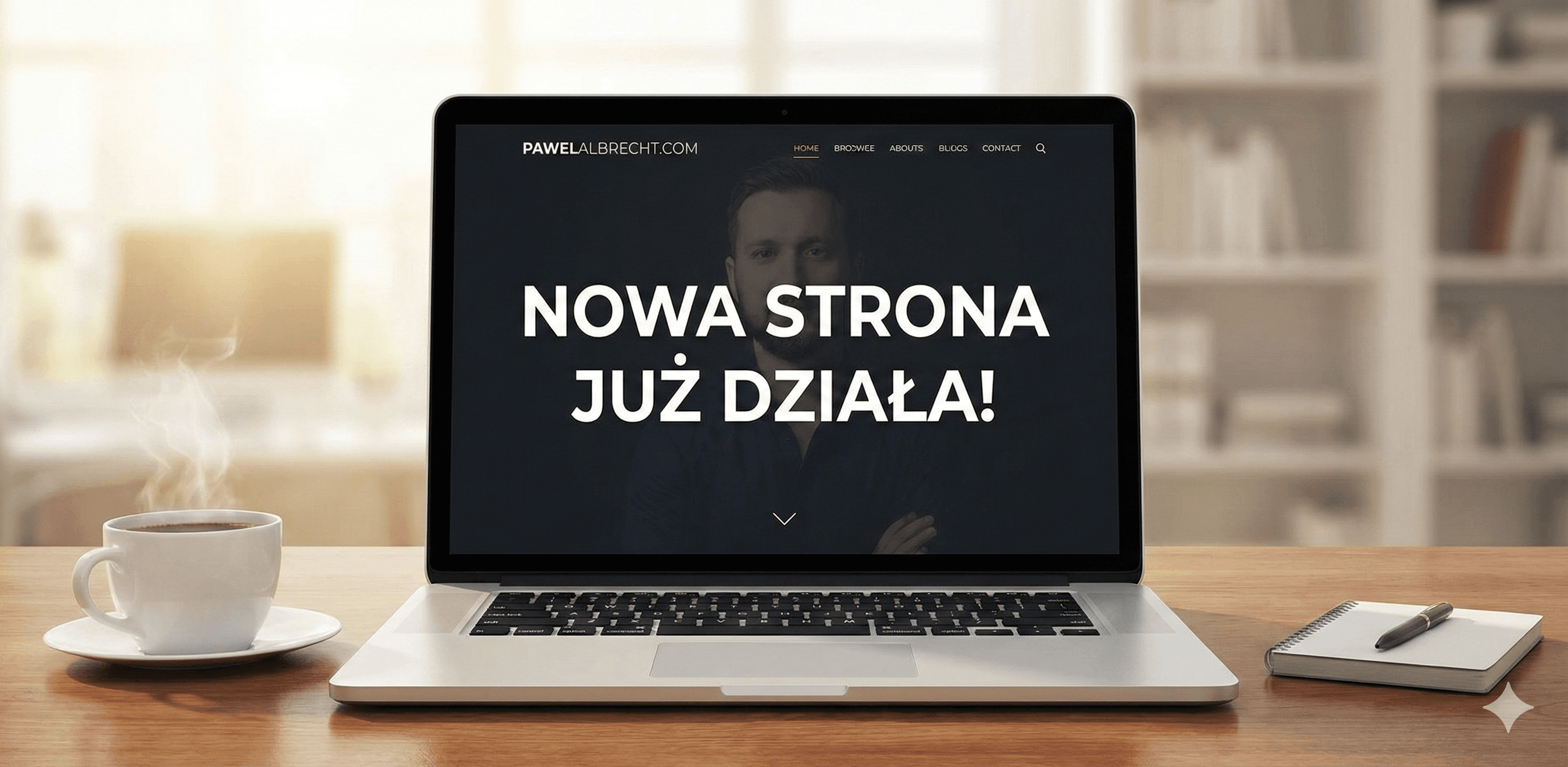 Podgląd nowej strony pawelalbrecht.com na ekranie laptopa