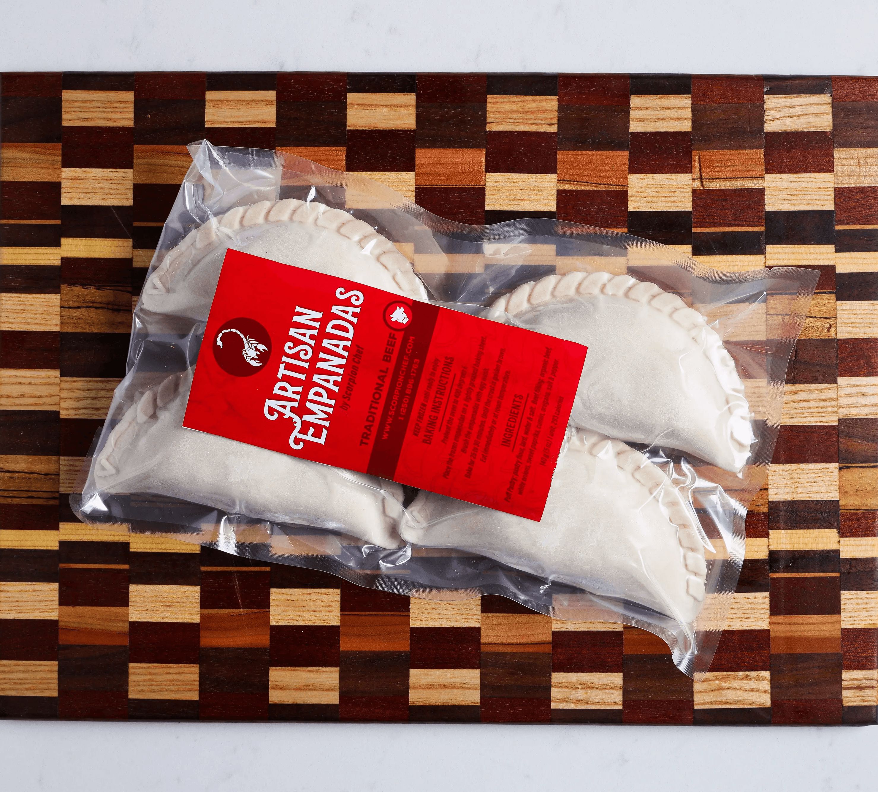 Scorpion Chef frozen traditional beef artisan empanadas package Vancouver Island