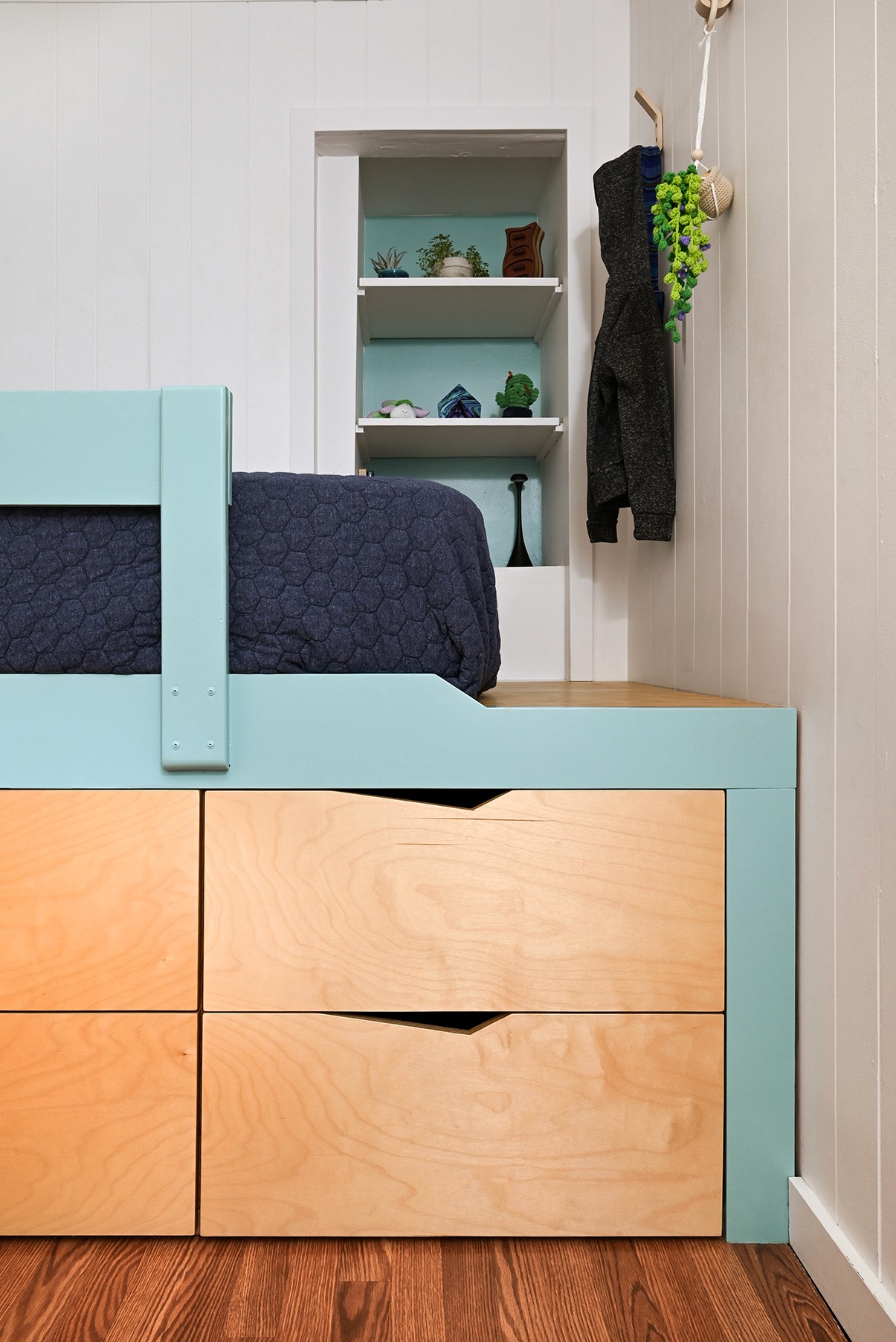 Wooden drawers for kids bed
