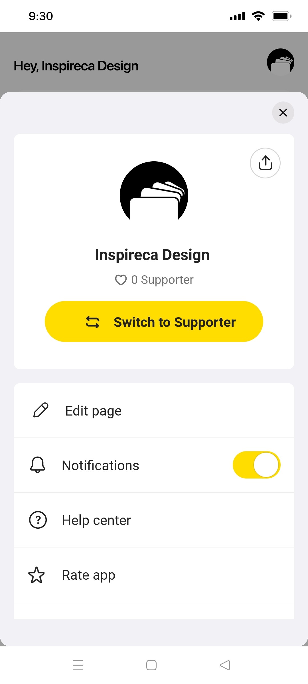 buy me a coffee Profile screen