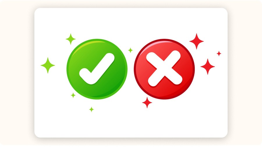 Green checkmark and red cross icons representing approval and rejection