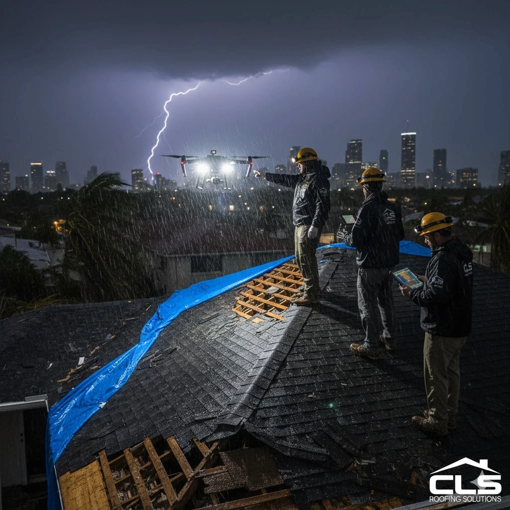 CLS 247 emergency roof repairs in Miami with drone tech.