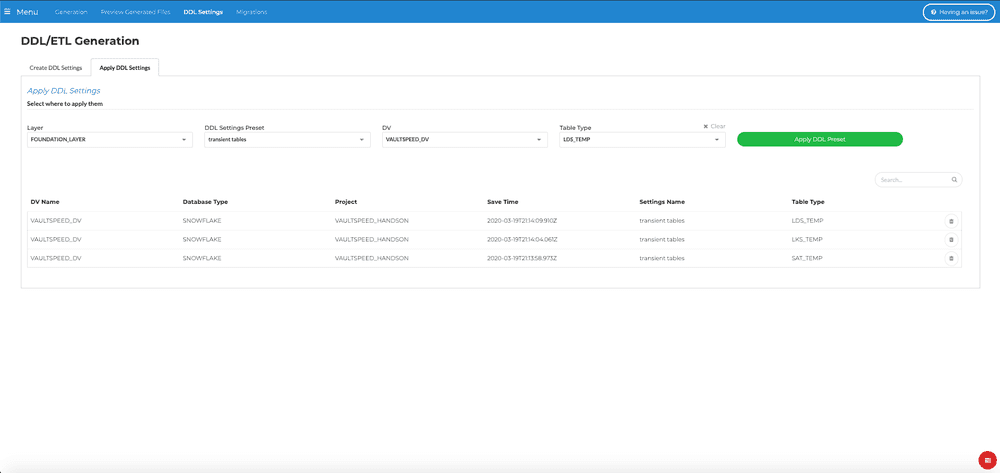 Apply DDL setting