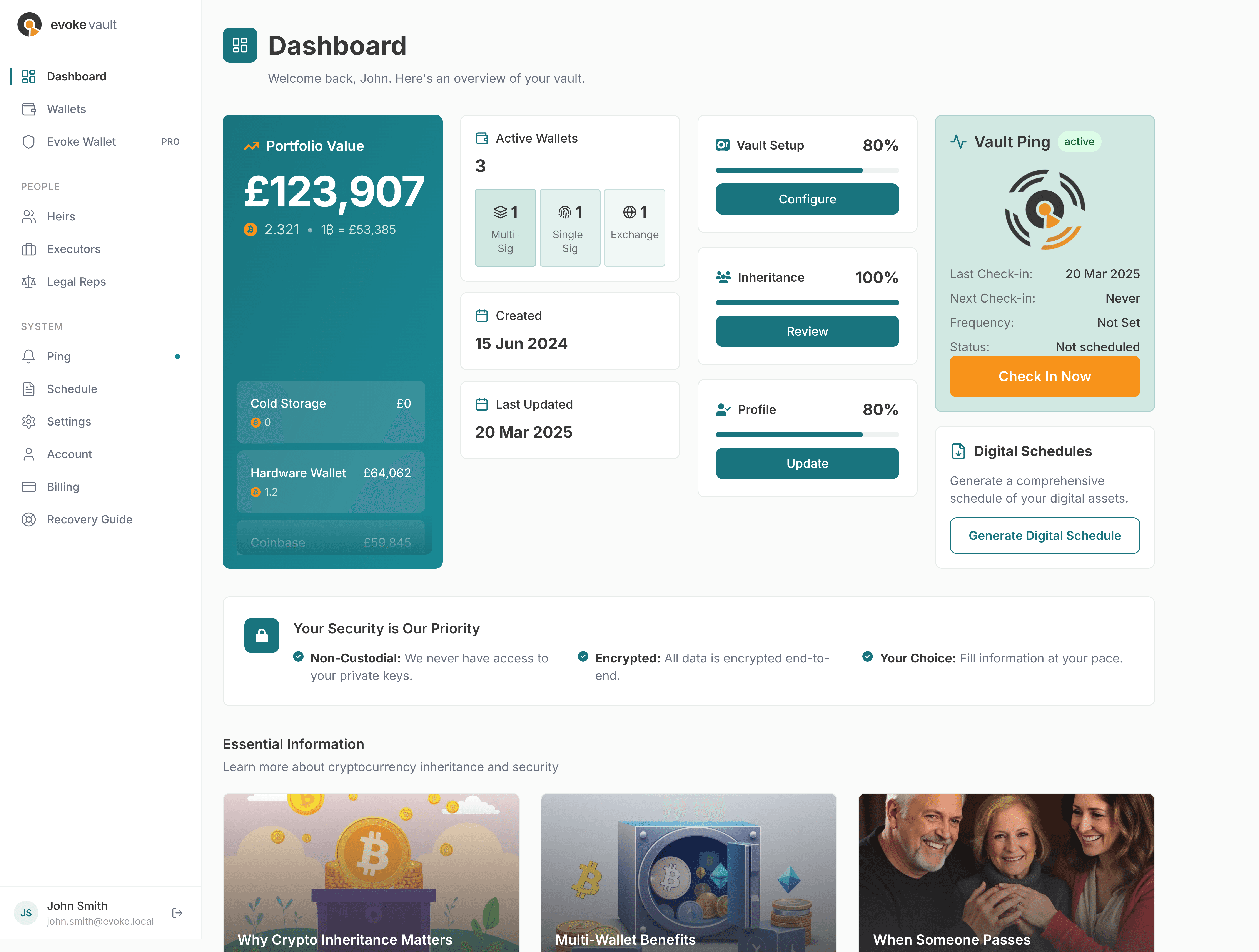 An image of the Evoke Vault dashboard