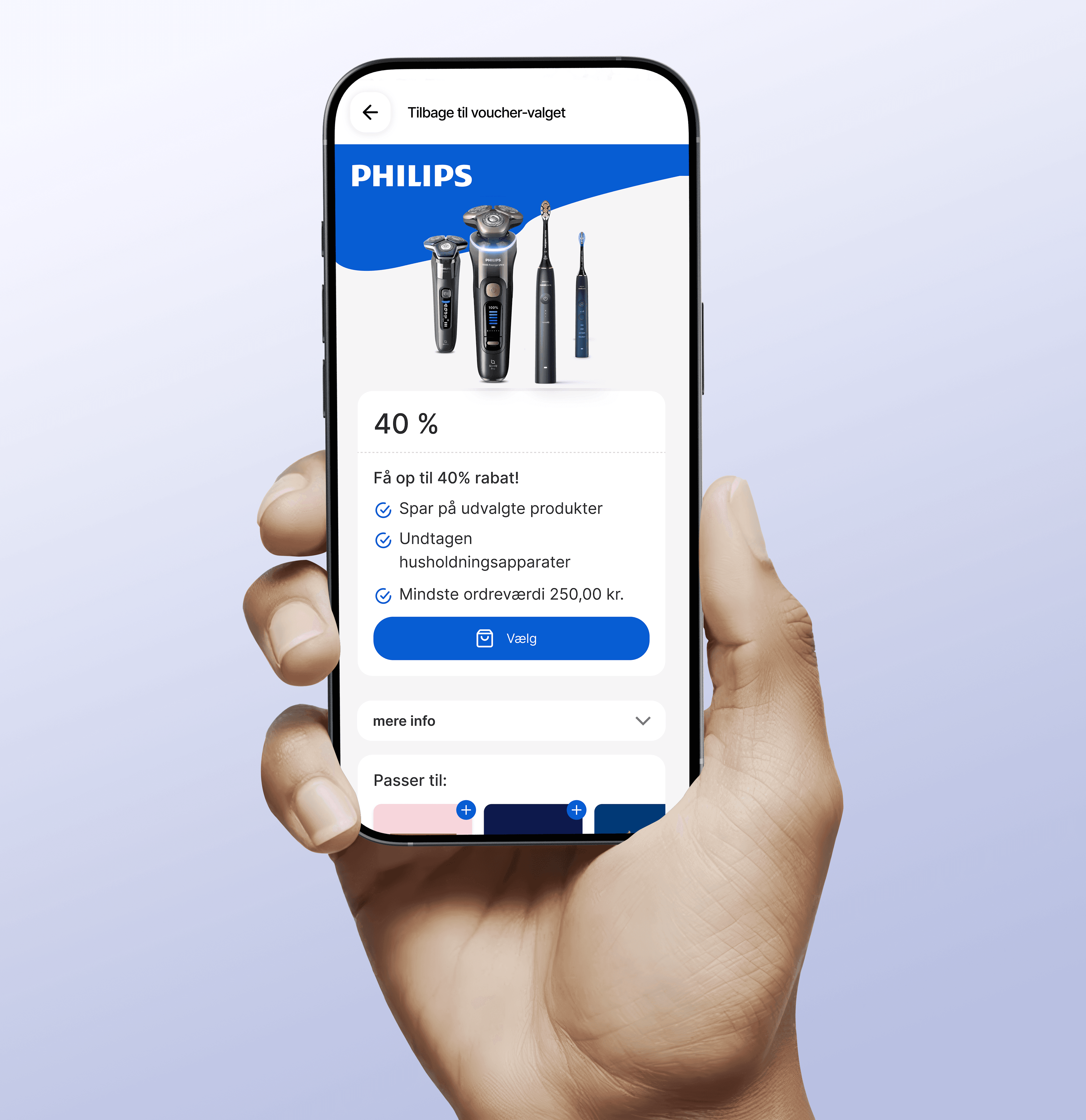 Smartphone, der viser Sovendus produktskærm