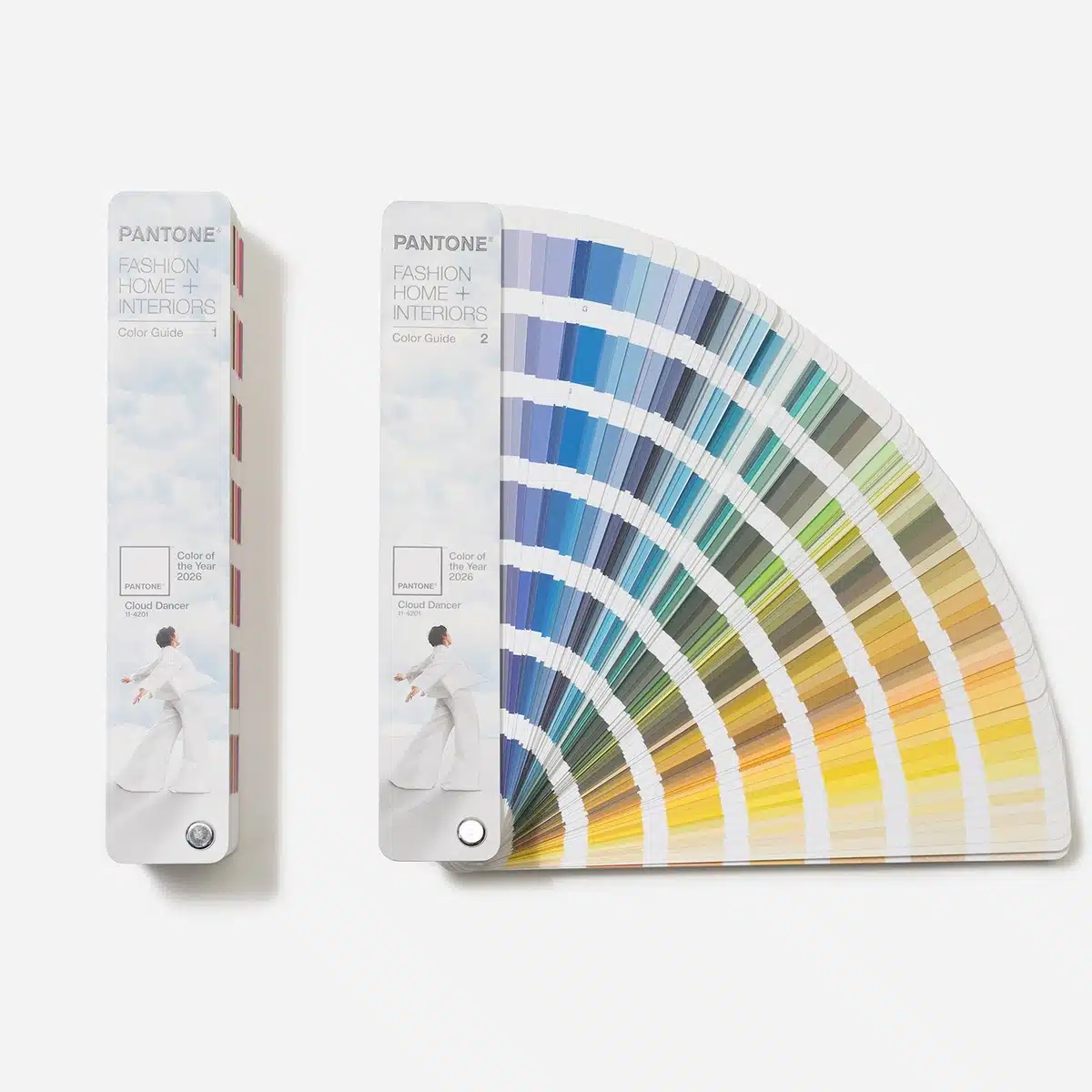 Pantone Fashion Home and Interiors color guide opened in a fan with rows of color swatches.