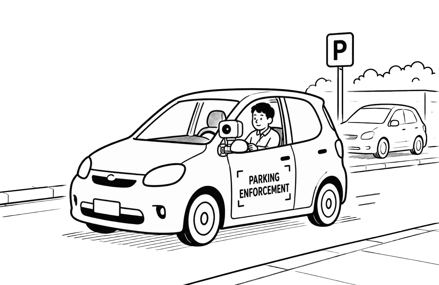 Parking enforcement vehicle with mounted camera used for plate-based compliance checks