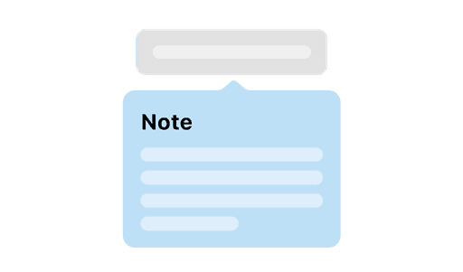 Xmind Note with text box structure layout for adding detailed context to topics.